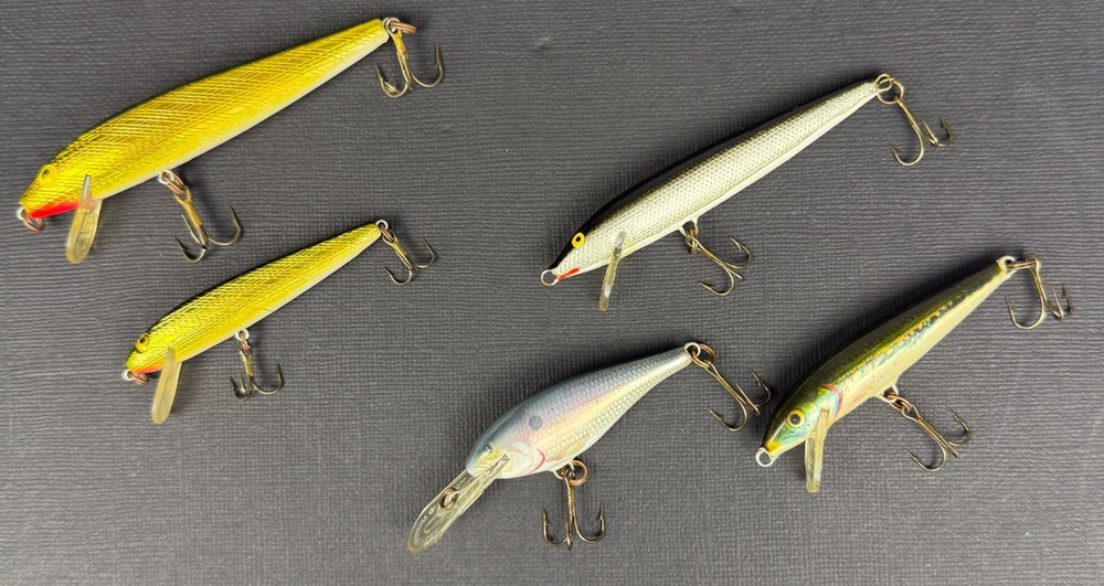 Vintage Fishing Lure Lot of 5 - Rapala Finland & Rebel Minnow Floaters